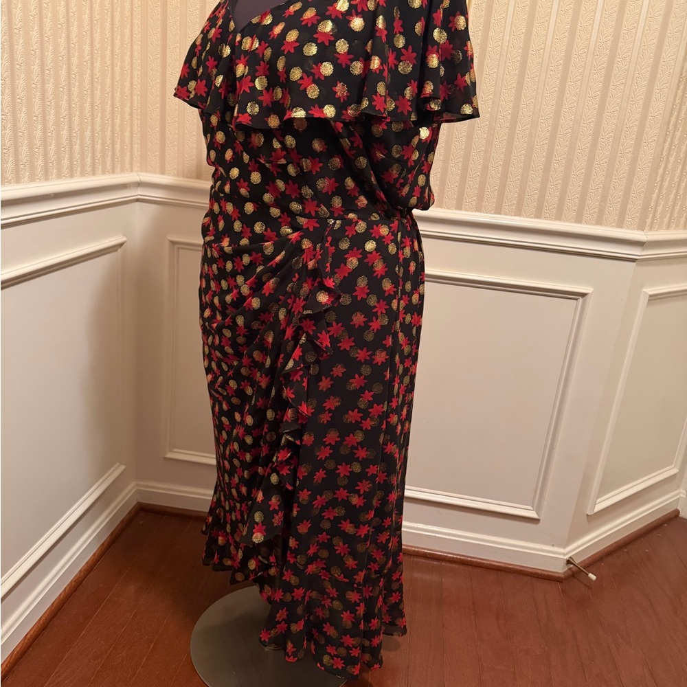 Lane Bryant Black Midi Dress with Red and Gold Floral Accents - Picture 5 of 6